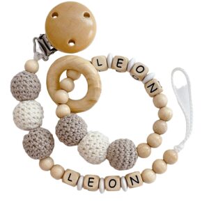 2er Set personalisierte Kette mit Namen Wunschnamen Holz Name | Handmade Babygeschenk zur Geburt für neugeborene