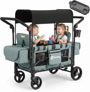 ollerwagen Kinder Zwillingsmodus, Bollerwagen Faltbar mit Dach 2 Kinder